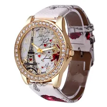 Лучшее предложение, кварцевые часы для женщин, модные часы с узором в виде башни и бриллиантовым циферблатом, мужские часы из искусственной кожи, ЖЕНСКИЕ НАРЯДНЫЕ часы, Montre Relo