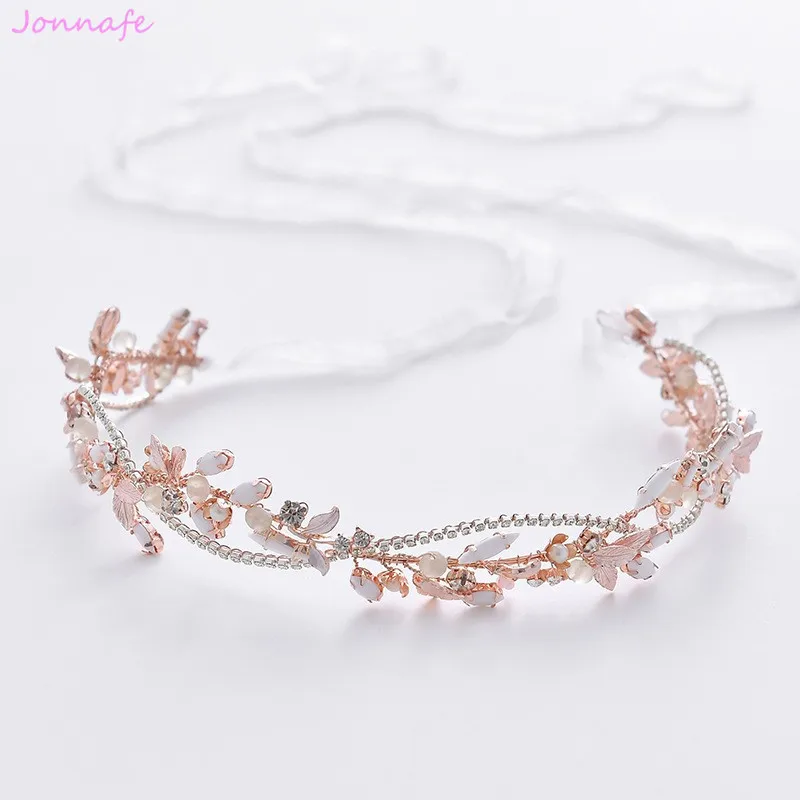 Головной убор Jonnafe 2019 лист цвета розовое золото Очаровательная свадебная повязка