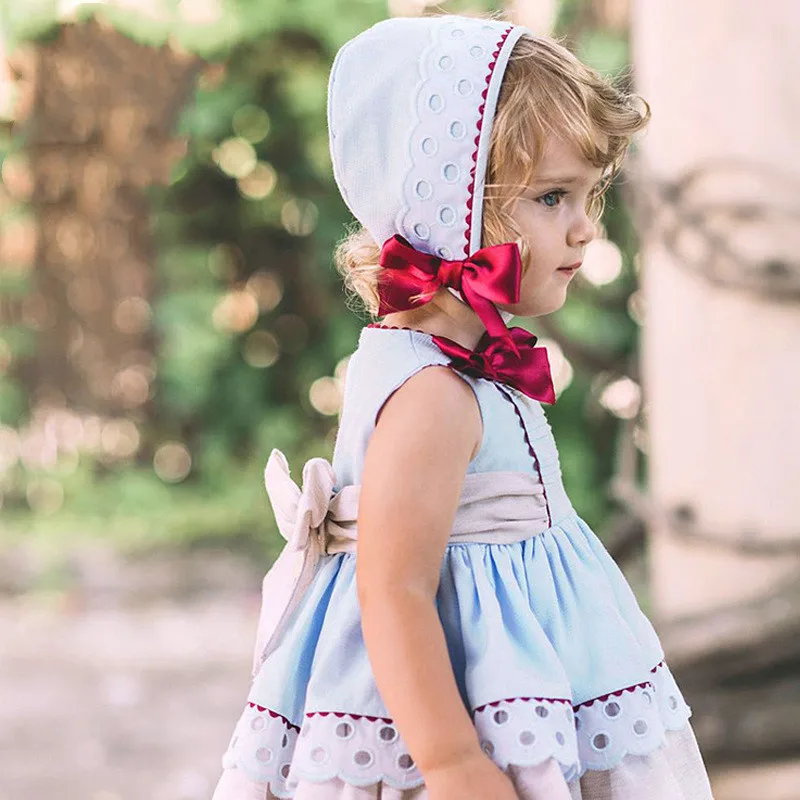 

Spanish princess bow-knot dress Lolita dresses party perform wedding clothes for baby girls kids summer costume vestidos