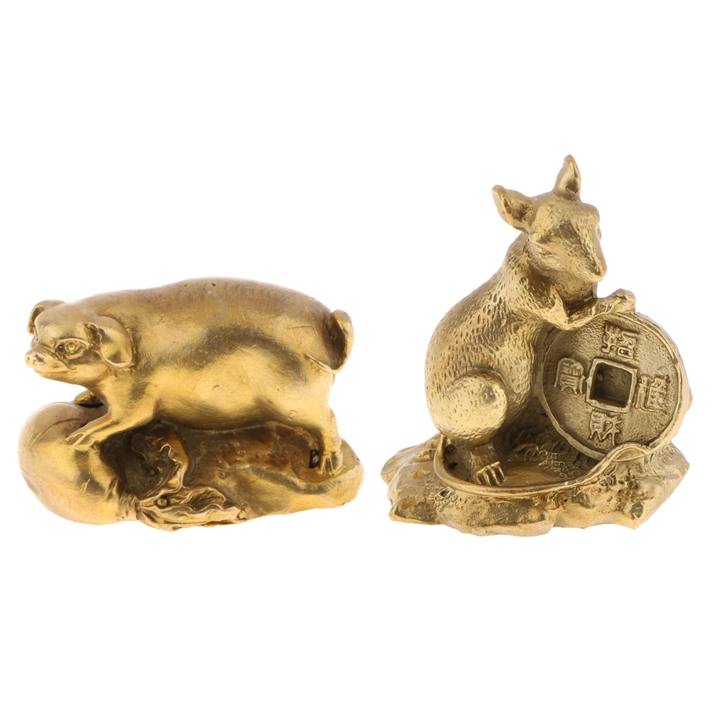2x Lucky Money Wealth Home Office Feng Shui Decor. Chinese Zodiac Animal Collectible Figurine Sculpture