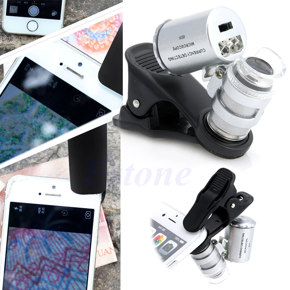 60X Microscope Jeweler Loupe Lens LED Mobile Phone