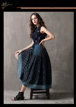 

New summer with large ethnic style embroidery lapel vest dress