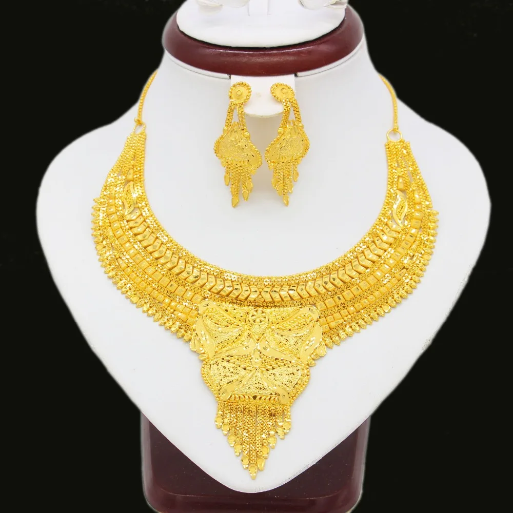 High Quality Dubai Necklace Earrings Jewelry Set Gold Color Set Elegant