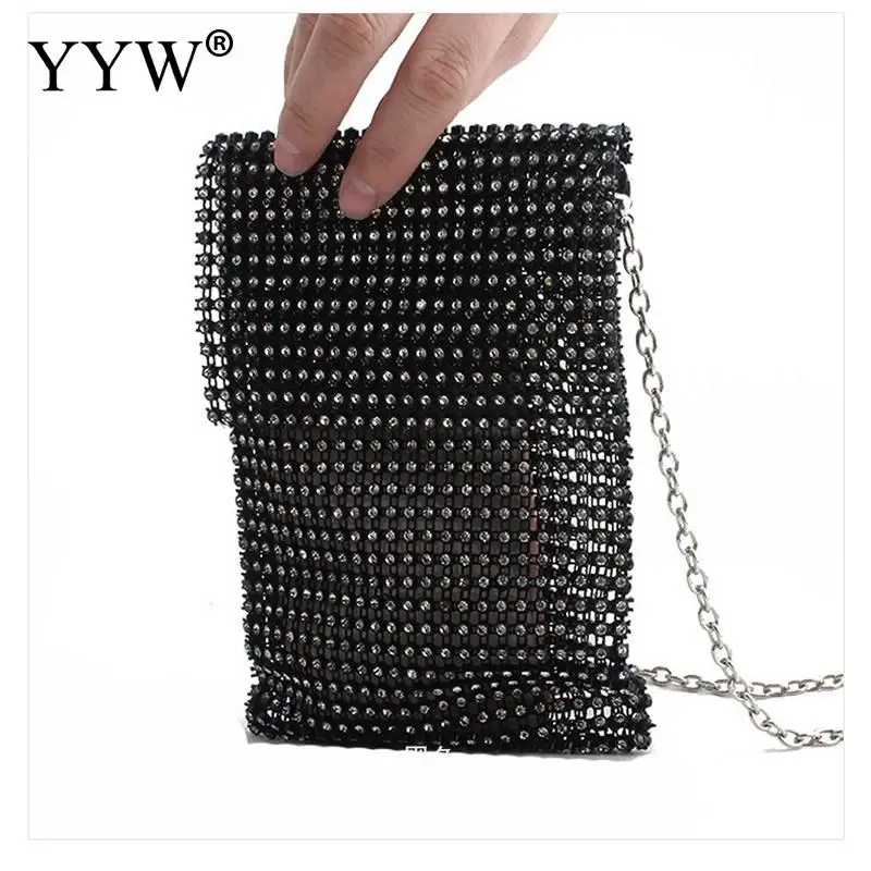 

YYW Rhinestone Cell Phone Bag Evening Handbags Clutch Purses For Women Metal Mesh Small Crossbody Bag Cell Phone Purse Wallet