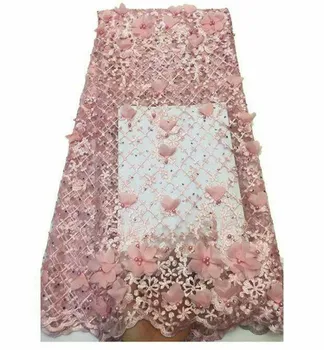 

New Organza French Laces Fabric 3D Flower Stones embroidery African Lace Fabrics High Quality 2019 For Wedding H5