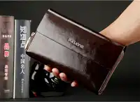 P.KUONE Luxury Shining Oil Wax Cowhide Men Clutch Bag Long Genuine Leather handbags men wallet Double Layer Business Clutch bags