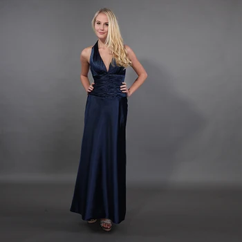 

Navy Blue Cheapest Mother Of The Bride Dresses Halter Neck Sleeveless Simple Satin Full Length Mothers Dresses For Wedding Party