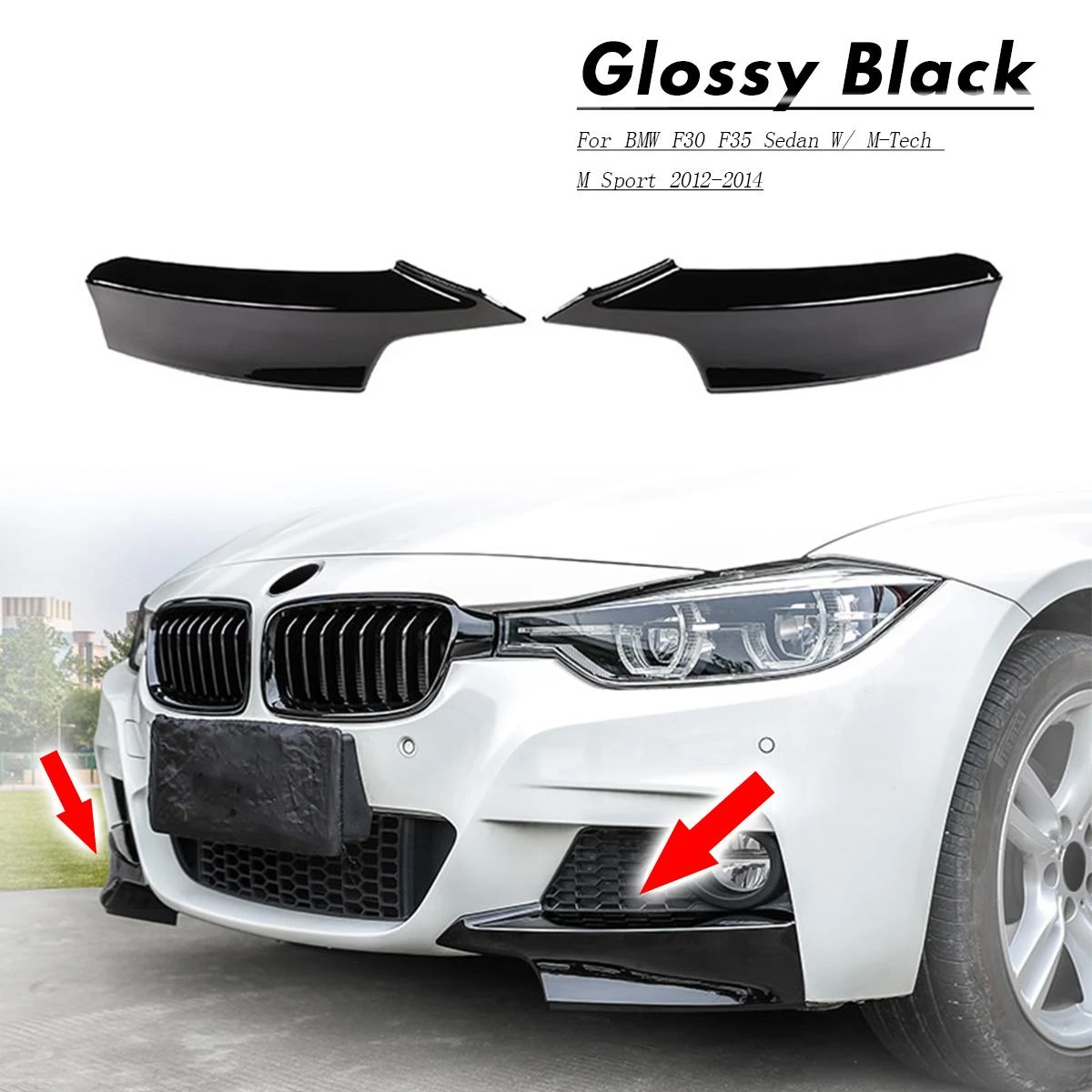 1 Pair Glossy Black Splitter Front Bumper For Bmw F30 F35 Sedan Mtech