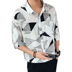 2019 летняя одежда повседневные мужские рубашки Мода треугольник с принтом и рукавами до локтя Мужская рубашка свободно Мужской топы