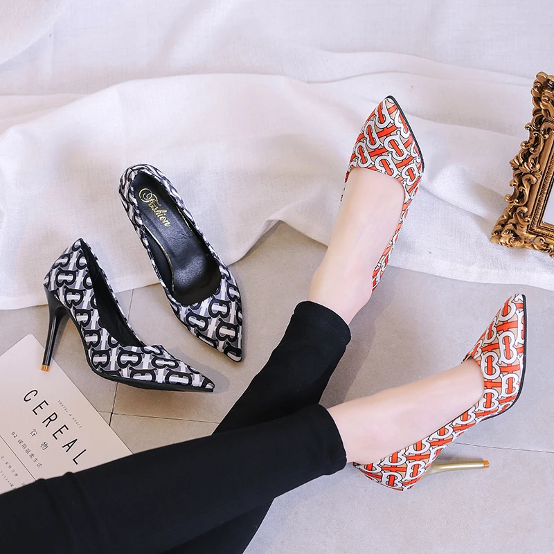 

zapatos mujer 2019 work shoes pointed toe mixed colors sexy women pumps super high heels 10cm slip-on ladies high heels shoes