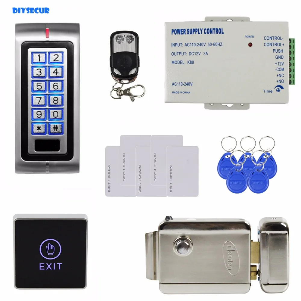 Diysecur удаленного Управление Лер 125 кГц rfid металла id card reader Система контроля доступа безопасности Kit + электронный замок + сенсорная кнопка