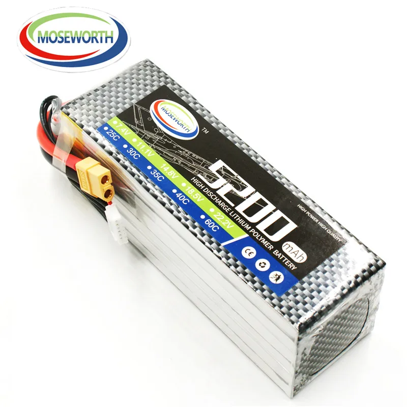 

MOSEWORTH RC Drone Lipo battery 6S 22.2V 5200mAh 40C For RC Airplane Quadcopter Car XT60/T RC Lithium batteria cell