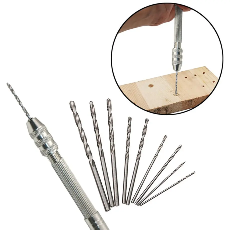 

10pcs Mini Micro Aluminum Hand Drill With Keyless Chuck +10pc Twist Drill Bit Rotary Dropshipping July#20