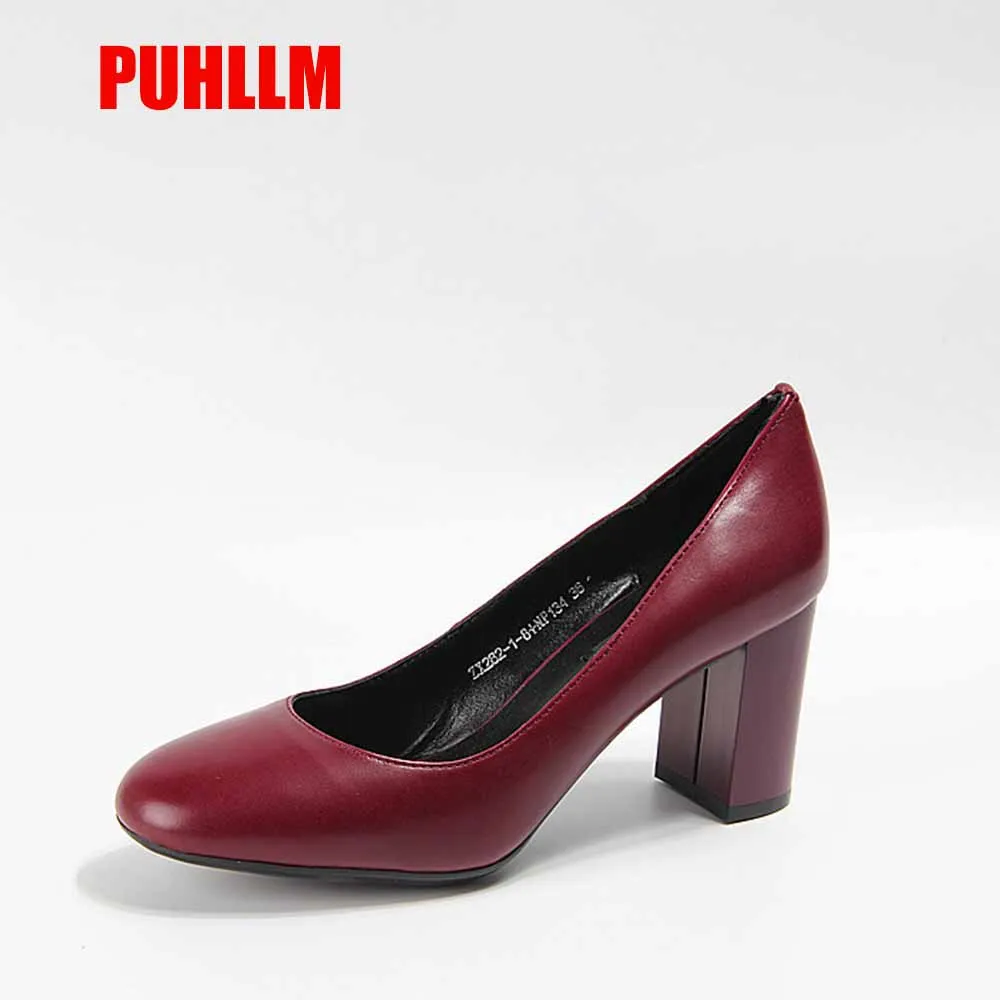 

Pumps New daily small high-end tire leather thick high-heeled round head shallow mouth comfortable simple women's shoes