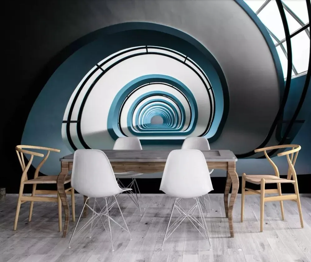 3D three-dimensional European retro extension space tunnel industrial wind background wall painting | Обустройство дома