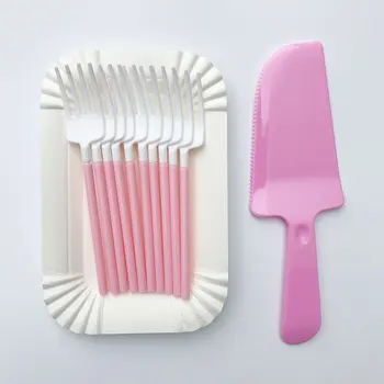 

21pcs/set Disposable Cake Tableware Sets Plate Fork Knife Birthday Party Cake Supplies 10 Person Wedding Baby Shower Favors