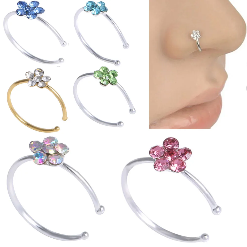 

1PC Trendy Colorful Nostril Stainless Nose Hoop Plum Nose Rings Clip On Nose Ring Fake Piercing Body Jewelry For Women