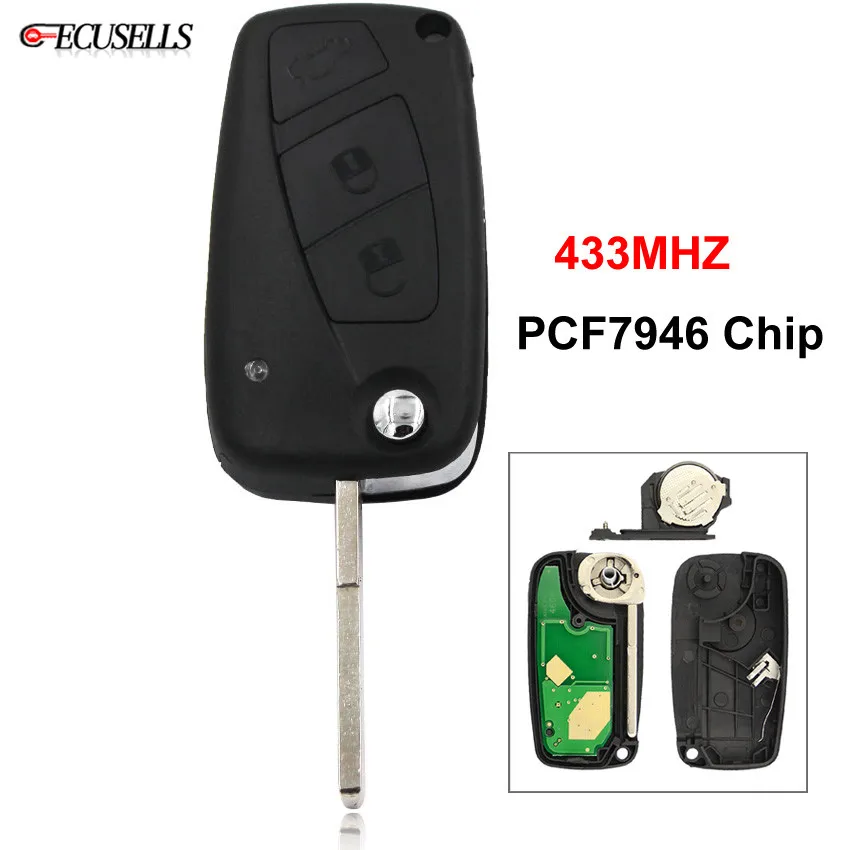 

Folding Flip 3 Button Remote Smart Car Key 433Mhz PCF7946 Chip with Uncut Blade For Fiat 500 Panda Idea Punto Stilo Ducato
