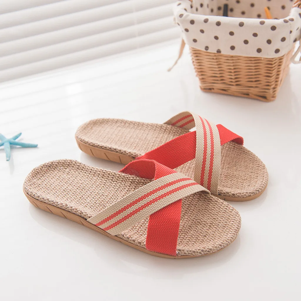 

Women Summer Sandals Slipper Indoor Outdoor Flip-flops Beach Shoes Anti-slip Linen Female Shoes Home Slipper chanclas mujer