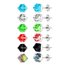 Новые женские/девичьи серьги-гвоздики, набор из 4/6 мм смешанных цветов, ювелирные серьги из нержавеющей стали, набор с призматическим драгоценным камнем