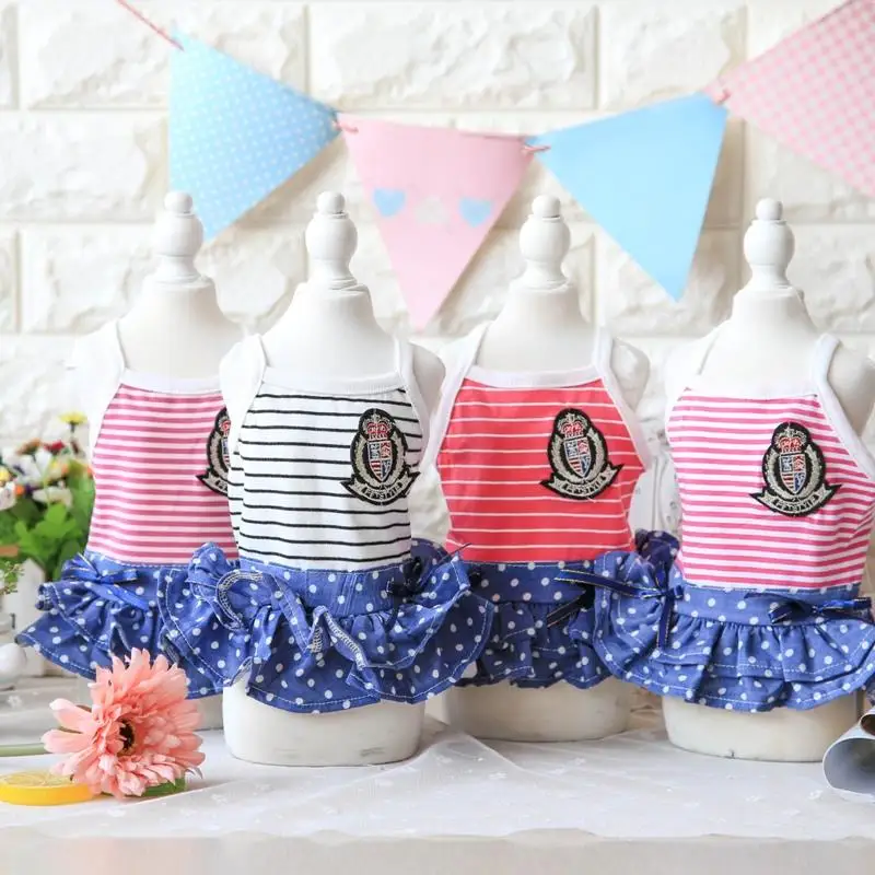 

Striped Anchor Girls Pet Dot Dog Dresses Clothes for Dogs Cat Wear Products for Pets Yorkie Maltese Chiwawa Spring Summer