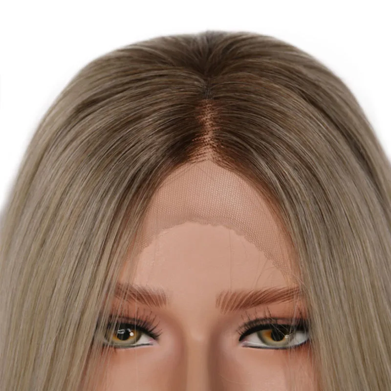 Charisma Glueless Wig Straight Hair Ombre Blonde Lace Front Wig Short Brown Roots Full Density Synthetic Wigs For Black Women