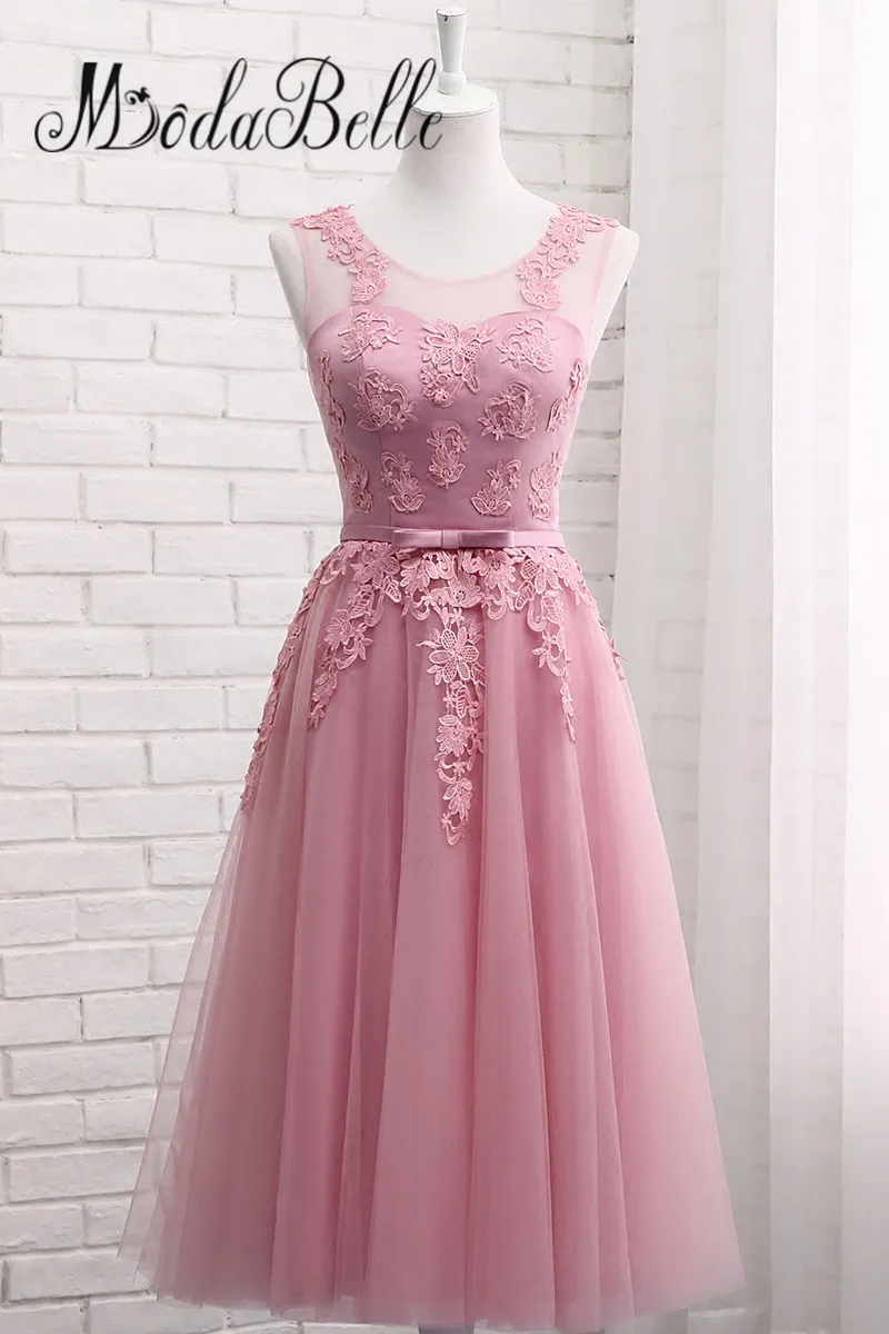 Modabelle кружевное пыльное розовое платье подружки невесты для свадьбы дешево D'honneur длинное строгое платье Вечерние Vestidos Adulto - Цвет: Tea Length