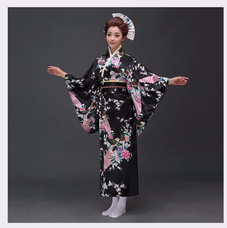 Женское сексуальное кимоно юката с Obi, новинка, вечернее платье, японский костюм для косплея, Цветочный, один размер - Цвет: black