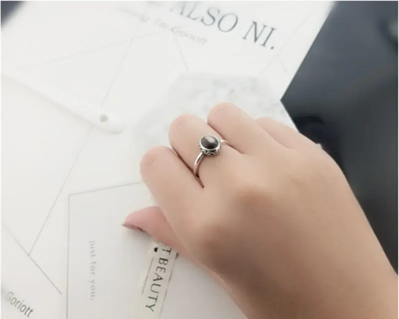 Natural Black Mother Pearl Stone Solid Silver 925 Rings For Women Simple Thin Band Thai Silver Pure Sterling Silver 925 Jewelry