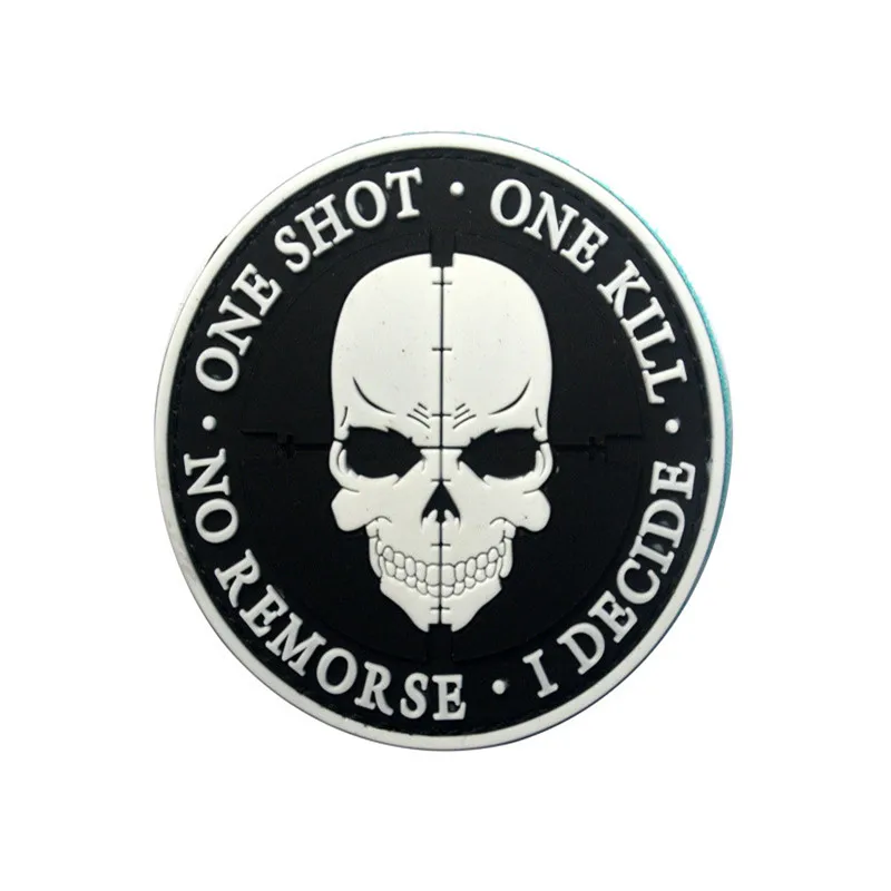 

Sniper ONE SHOT ONE KILL NO REMORSE I DECIDE Tactical military morale patches Tactical Airsoft Death Skull DEVGRU badge