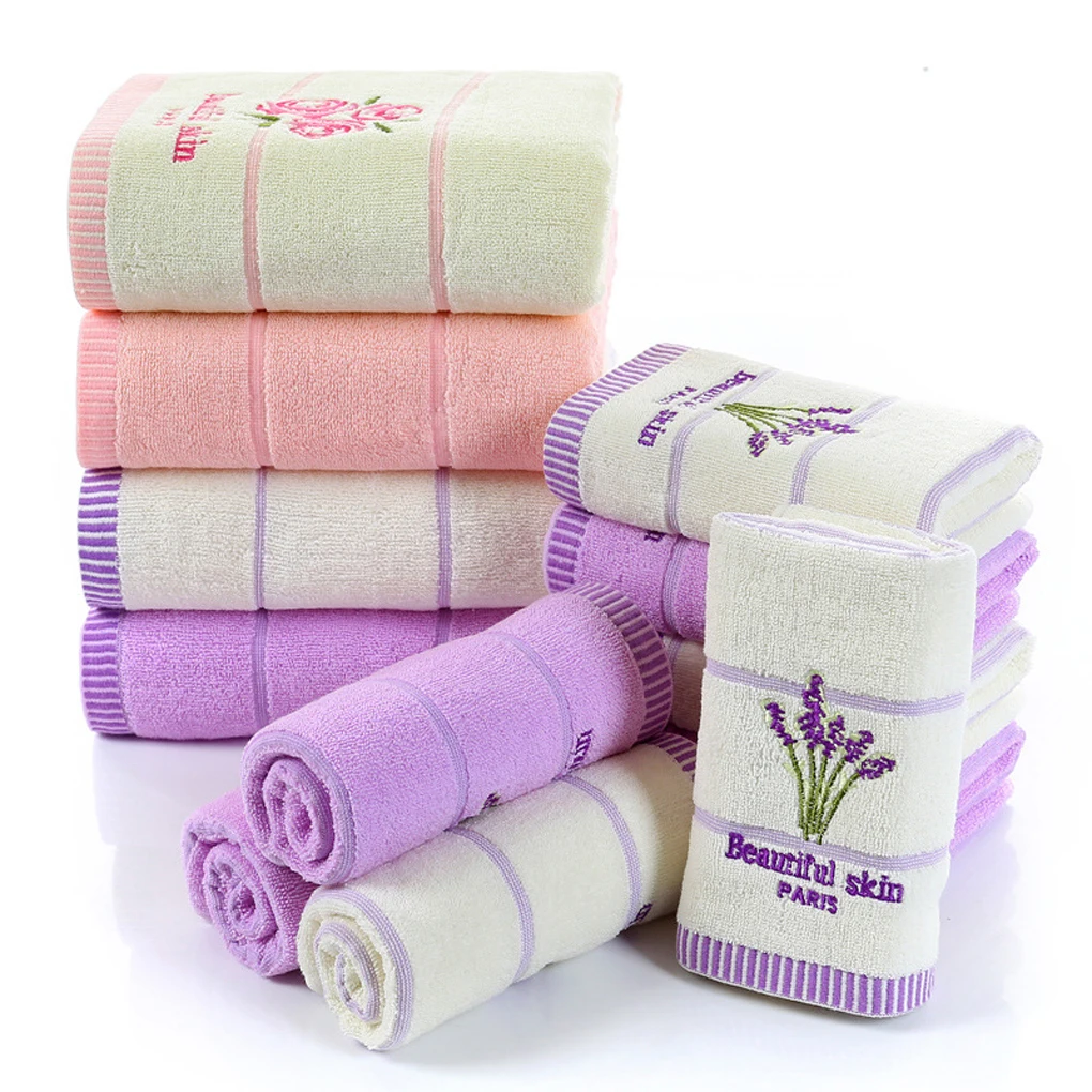 Горячее предложение Новые быстросохнущие чистые хлопковые утолщенные полосатые полотенца для лица Лавандовый узор абсорбирующие полотенца для лица