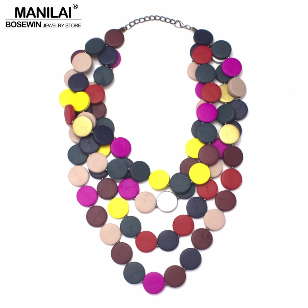 MANILAI Bohemia Multilayer Beaded Statement Necklace Womon Handmade Multicolor Wood Beads Chokers Necklace Jewelry Beach 2018