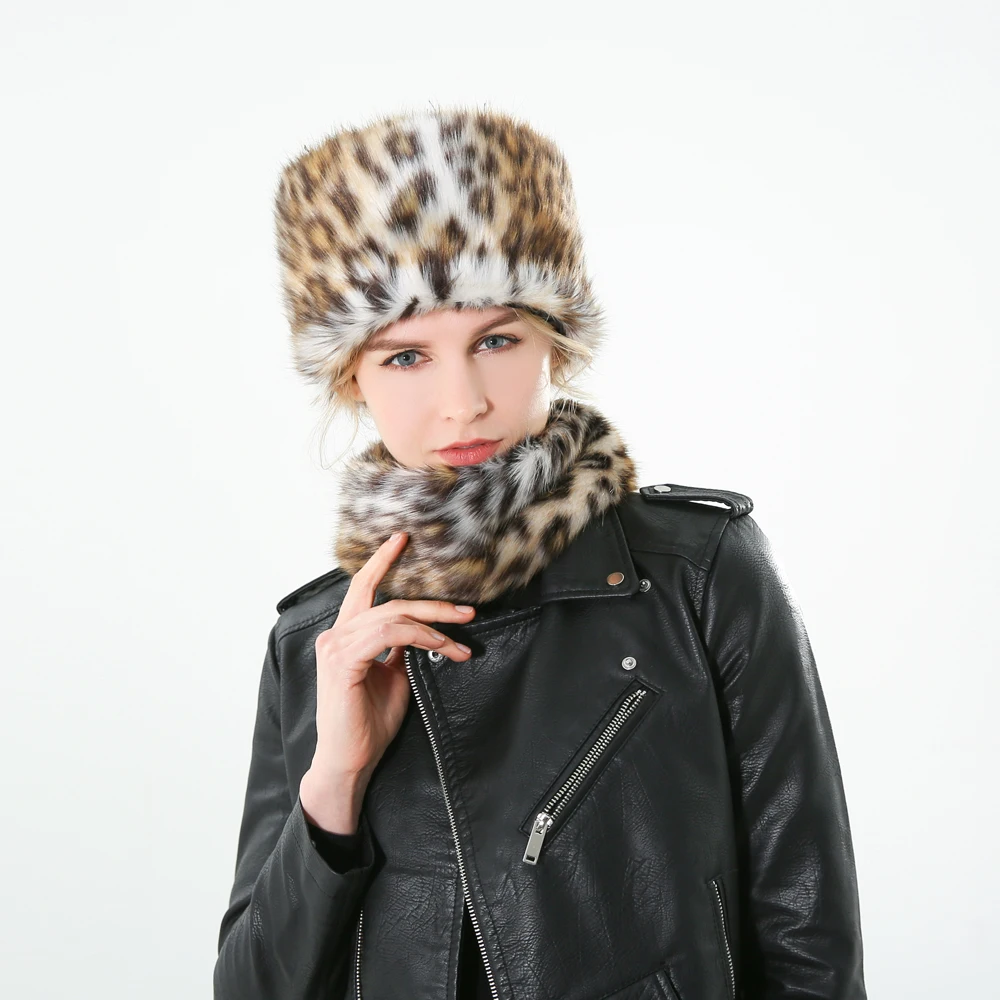 FOXMOTHER зимний Леопардовый шарф из искусственного меха и головные уборы набор женских шарфов для шеи