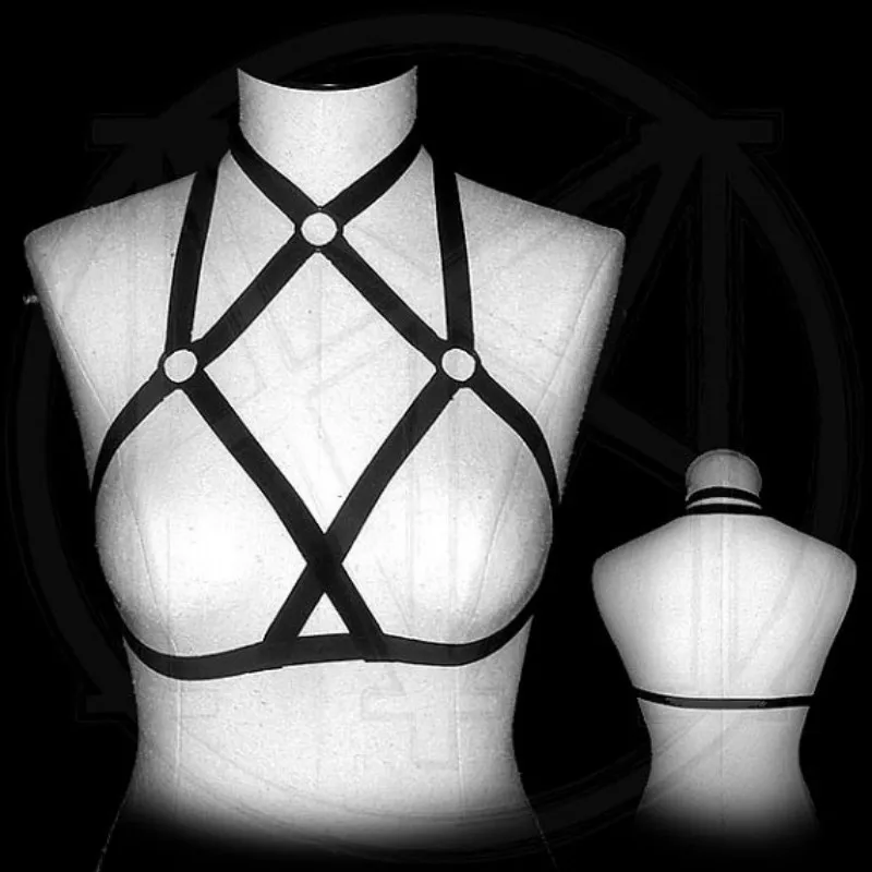 New Fashion Pastel Goth Harajuku Elastic O Ring Strap Garter Belt Bust Bondage Bra Sexy Club