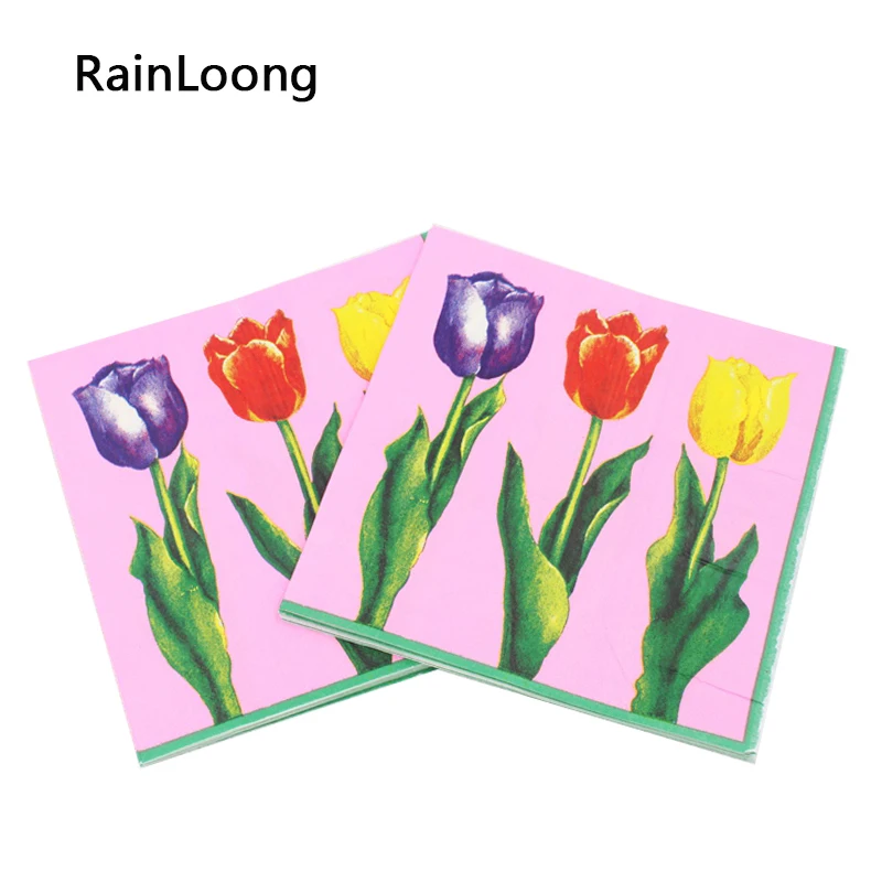 

[RainLoong] Floral Rose Paper Napkin Flower Para Festas & Party Tissue Printed Supply Decoration 33cm*33cm 20pcs/pack/lot