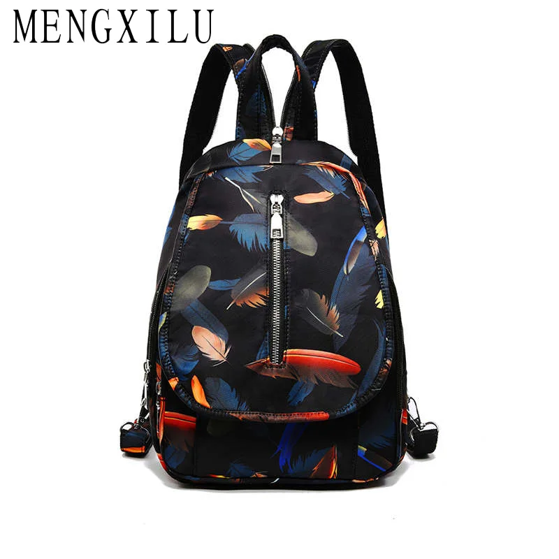 

MENGXILU Fashion Feather Prints Women Anti Theft Backpacks Teenager Travel Shoulder Bags Casual Tote Girls Shopping School Bag