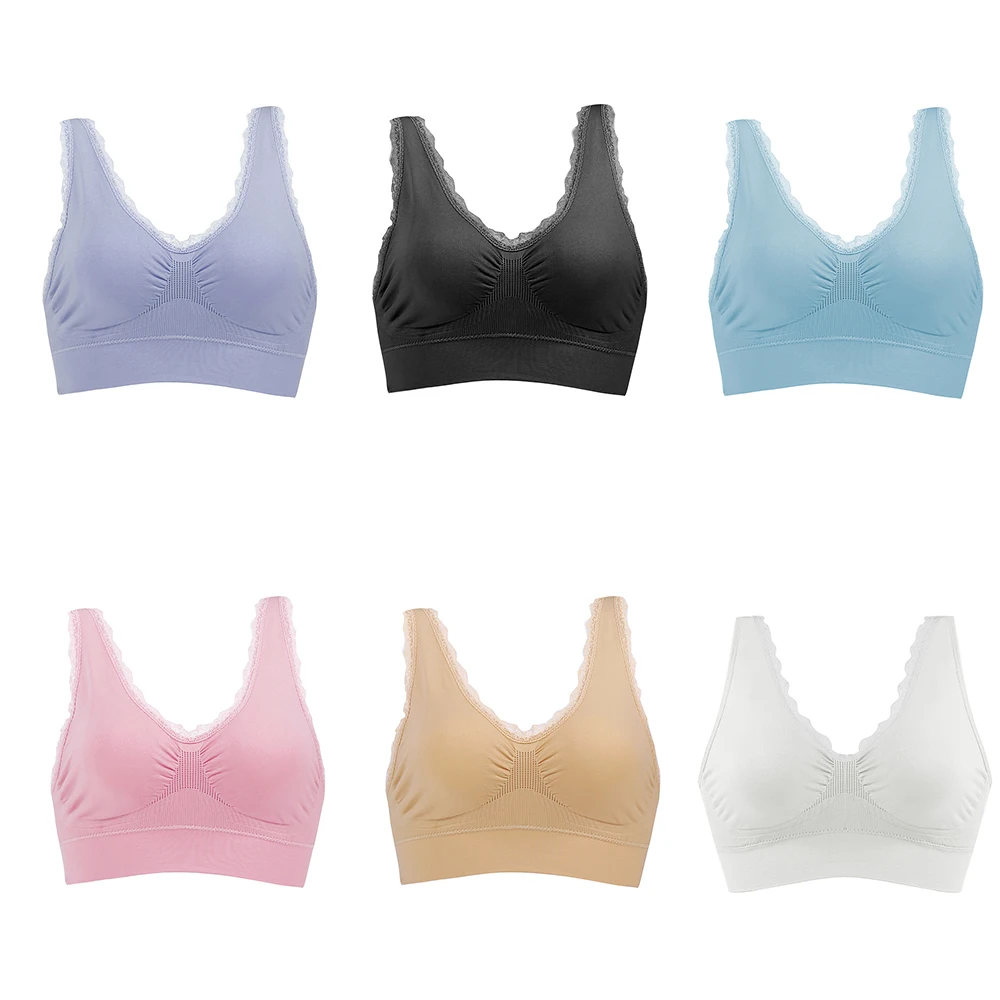 

Fitness Sport Bra With Removable Pads Lace Stretch Seamless Bralette Women Push Up Wireless Underwear Running Bra Dropshipping