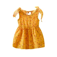 Новые летние Модная детская одежда для девочек без рукавов с бантом из ленты платье с цветочным рисунком платья принцесс Z5