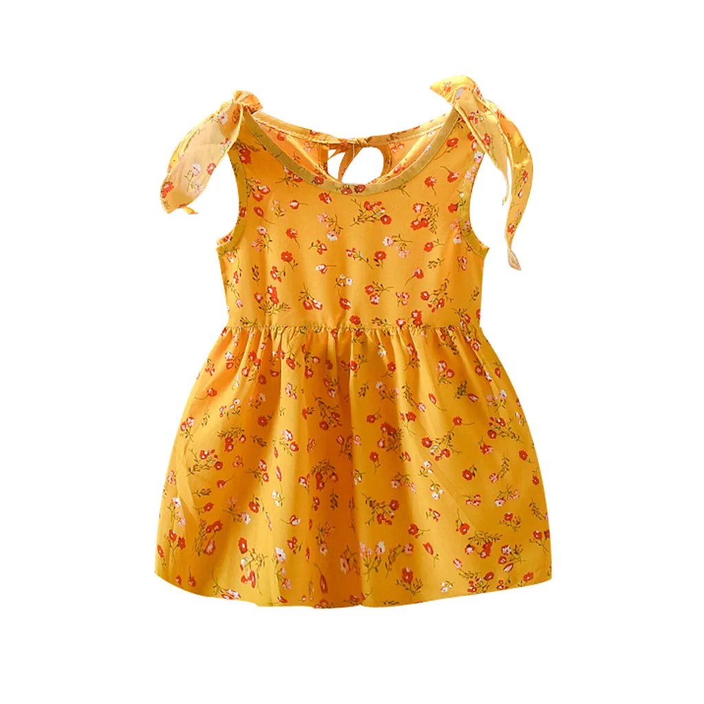 

Summer New Fashion Toddler Baby Kids Girls Sleeveless Ribbons Bow Floral Dress Princess Dresses Wholesale Free Ship Z5