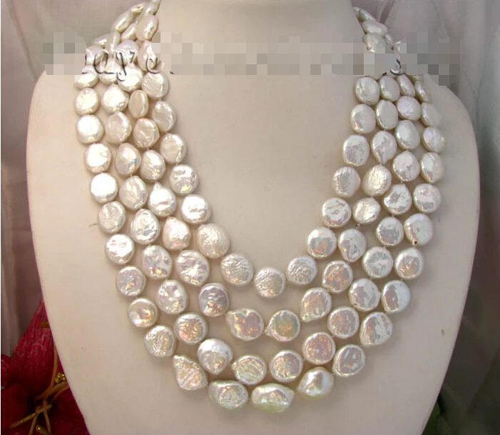 

FREE SHIPPING>>>@@ > 100"14mm coin white freshwater pearl necklace ^^^@^Noble style Natural Fine jewe &