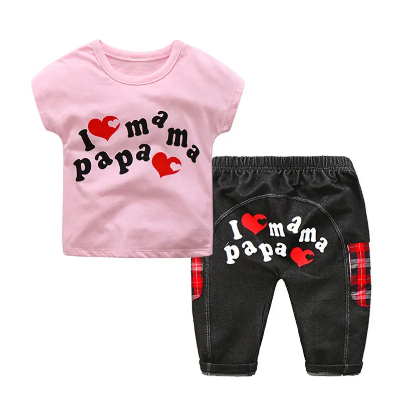 BibiCola/комплекты одежды для маленьких мальчиков; Летняя Повседневная хлопковая футболка+ штаны для новорожденных; спортивные костюмы для маленьких мальчиков; спортивная одежда для малышей - Цвет: pink
