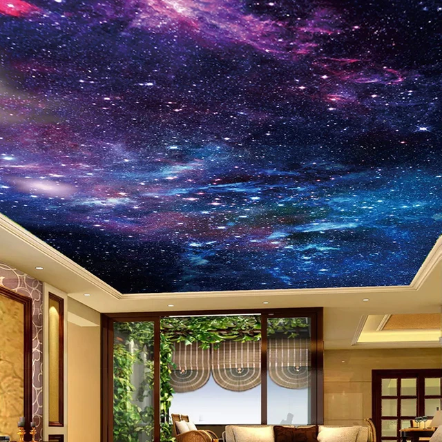 Autocollants de plafond de papier peint personnalisés, peinture murale 3D,  beau ciel étoilé, salon, chambre à
