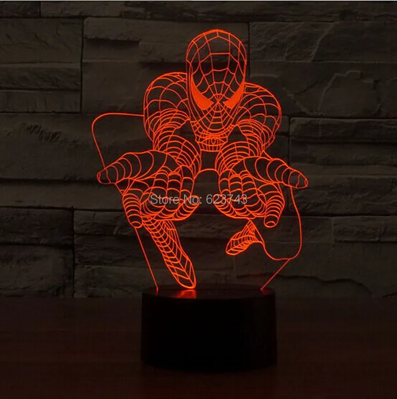 

Free Shipping 1 Piece Colorful 3D Glowing LED Table Lamp Spider Man 3D LED Night light holiday decoration lighting