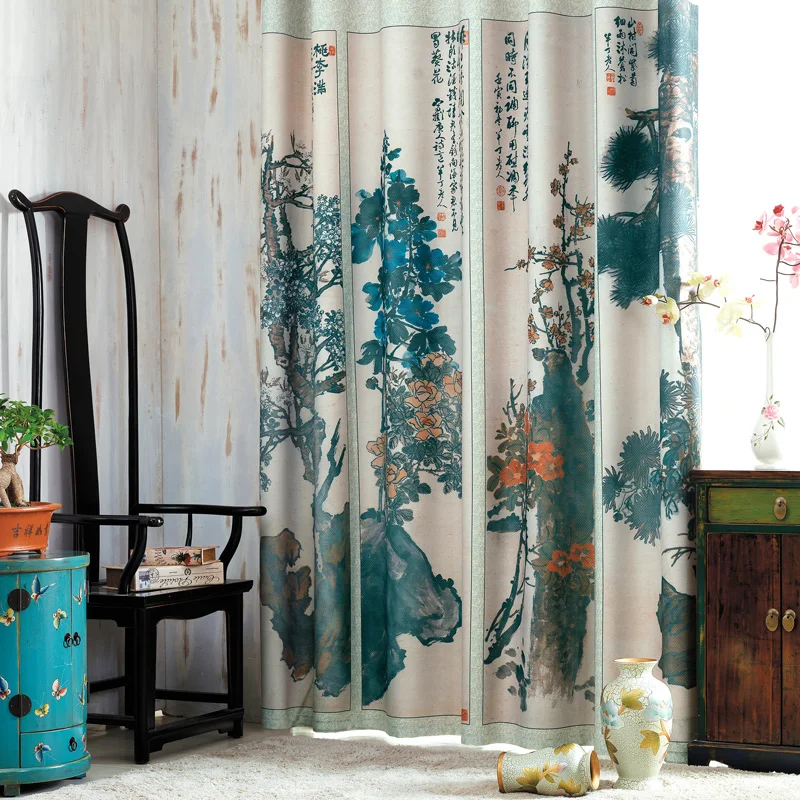 Classic Chinese Style 3D Landscape Printed Blackout Curtains for Living