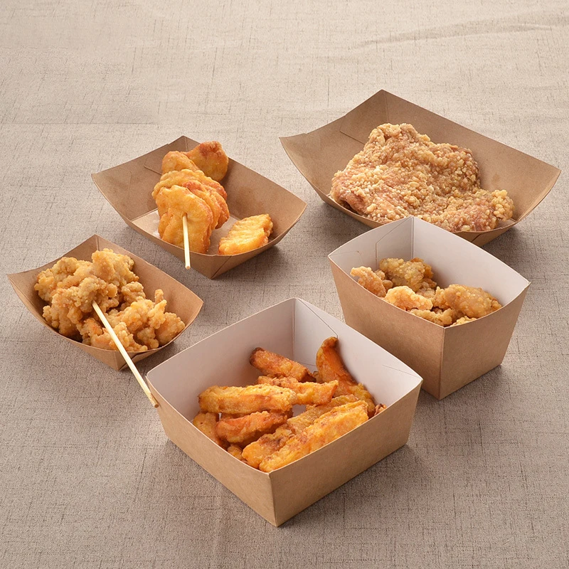 50 шт одноразовая водонепроницаемая и антимасляная пищевая крафт-бумажная коробка для жареного цыпленка картофель фри лоток для жареной еды вынос коробки