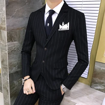 

3 Piece Mens Suit With Pants Vest Tweed Striped Designer Tuxedo Chinese Retro Wedding Suits for Men Slim Fit Plus Size MAUCHLEY