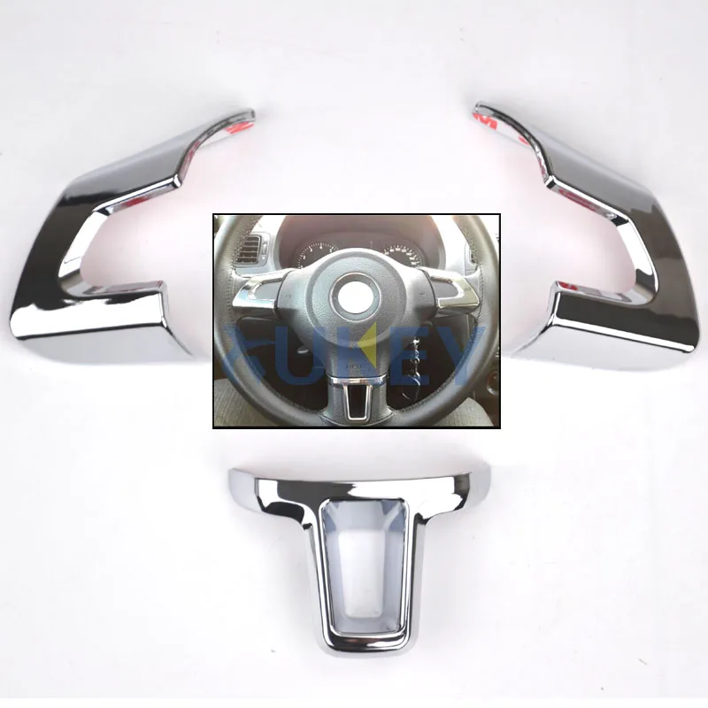 

3PC Steering Wheel Chrome Cover Inserts Trim Sticker For VW 2009-2013 Golf 6 Mk6 Bora / 2011-2014 VW Polo Jetta Eos Touran Caddy