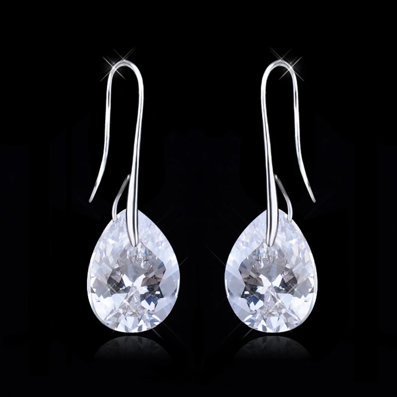 Серьги подвески с золотым крючком и фианитом GLE0822|earrings zirconia|earingsearring flower |