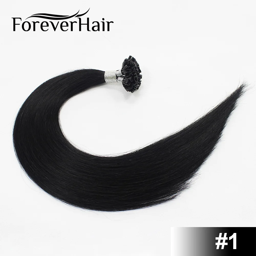 FOREVER HAIR 0,8 г/локон 1" 18" 2" Remy Предварительно Связанные кератиновые волосы для наращивания европейские волосы на кератиновых капсулах fusion Hair 50 s/pac - Цвет: #1