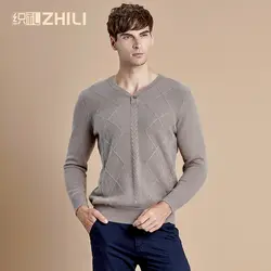 Толстый! Базовая одежда мужская 100% кашемировый трикотажный свитер v-образный вырез сплошной цвет Мужские пуловеры мужской плоский